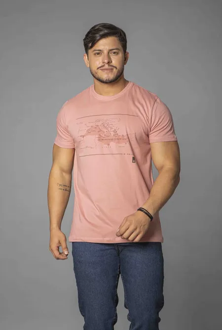 Camiseta MC Slim Estampada Rosa Flamingo Camiseta MC Slim Estampada Rosa Flamingo