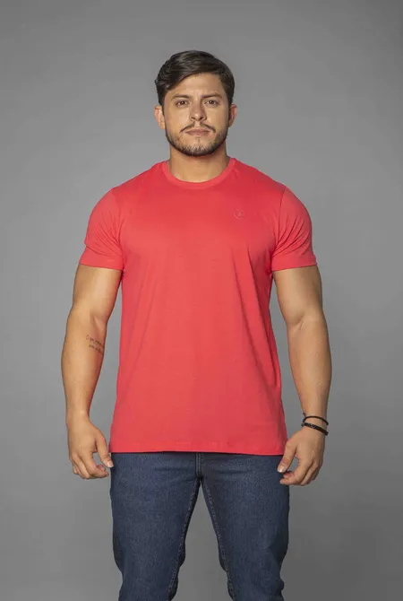 Camiseta Manga Curta Slim Logo Bordado Coral Camiseta Manga Curta Slim Logo Bordado Coral