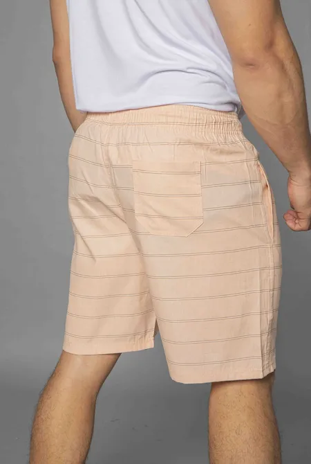 Short Linho Blend Listrado Rosa Areia Short Linho Blend Listrado Rosa Areia