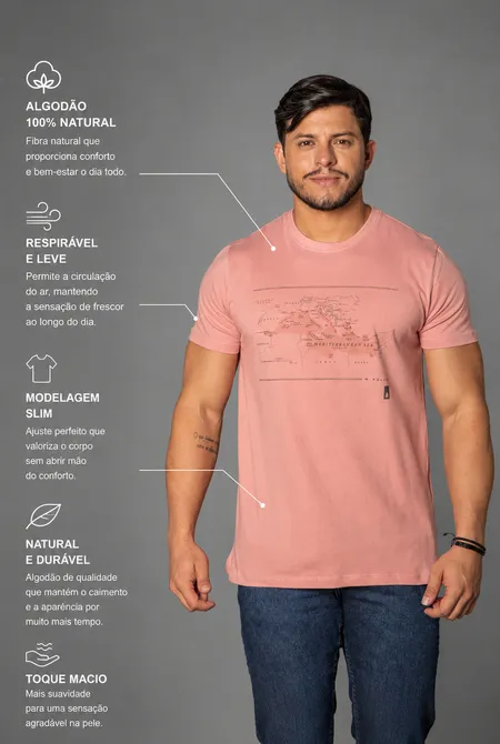 Camiseta MC Slim Estampada Rosa Flamingo
