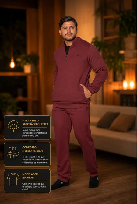 Moletom Half-Zip Gola Alta Bordô Luxúria