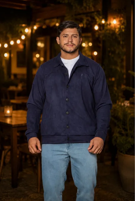 Jaqueta Slim Botões Gola Camisa Azul Guache