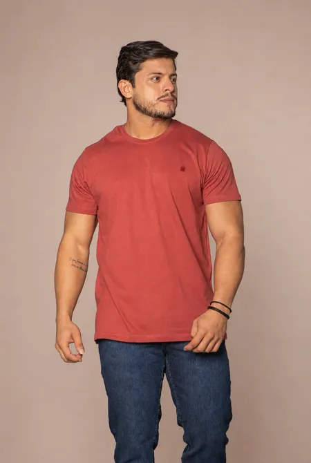 Camiseta Manga Curta Regular Gola Redonda Logo Bordada Vermelho Rubi