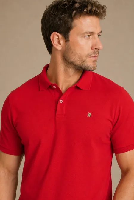 Polo Manga Curta Regular Logo Bordada Vermelho Tomate Polo Manga Curta Regular Logo Bordada Vermelho Tomate