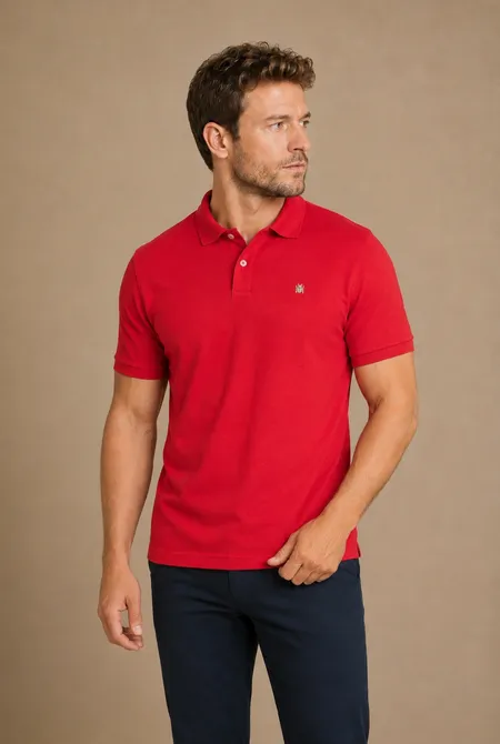 Polo Manga Curta Regular Logo Bordada Vermelho Tomate