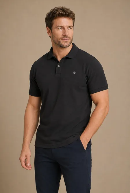 Polo Manga Curta Regular Logo Bordada Preto