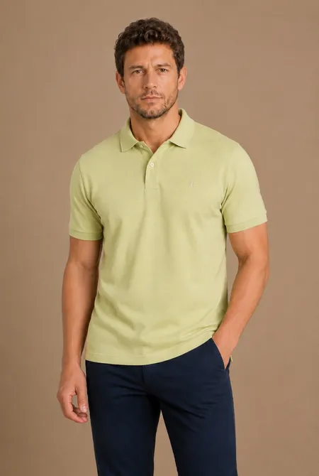 Polo Manga Curta Regular Logo Bordada Verde Citrico