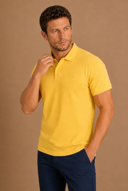 Polo Manga Curta Regular Logo Bordada Amarelo Girassol