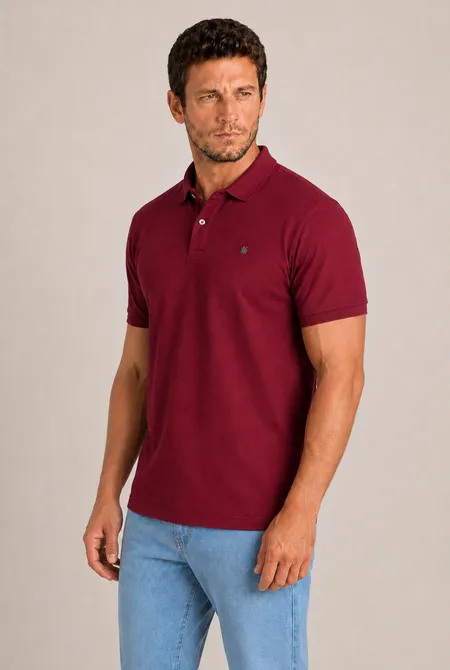 Polo Manga Curta Regular Logo Bordada Vermelho Luxuria