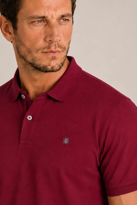 Polo Manga Curta Regular Logo Bordada Vermelho Luxuria Polo Manga Curta Regular Logo Bordada Vermelho Luxuria