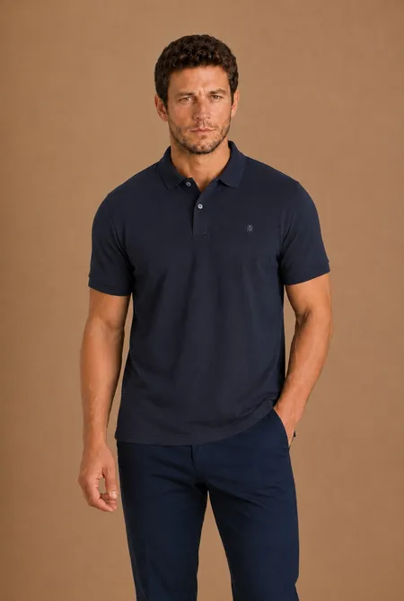 Polo Manga Curta Regular Logo Bordada Dark-Blue