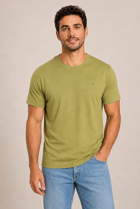 Camiseta MC Slim Viscose Verde Azeitona
