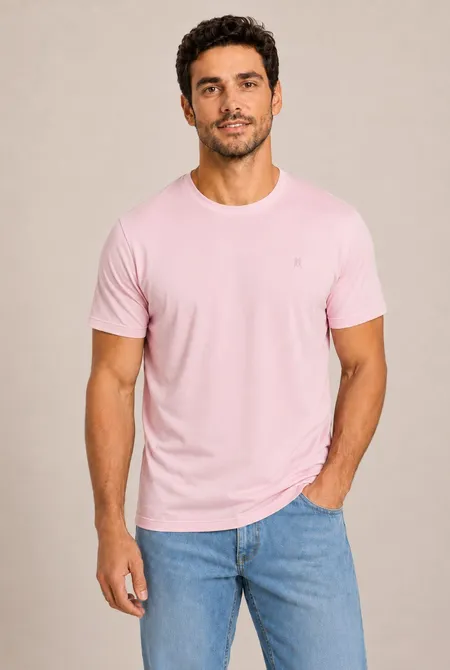 Camiseta MC Slim Viscose Rosa Pó