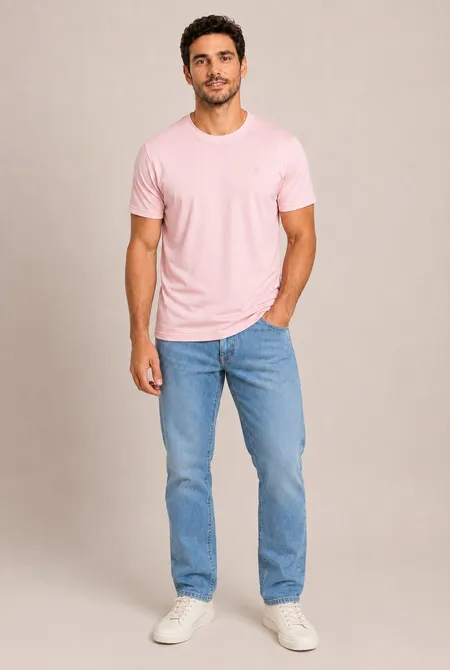 Camiseta MC Slim Viscose Rosa Pó Camiseta MC Slim Viscose Rosa Pó
