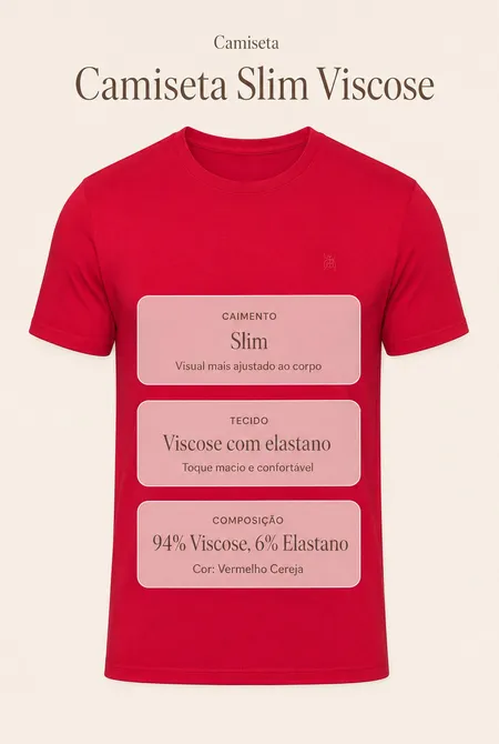Camiseta MC Slim Viscose Vermelho Cereja Camiseta MC Slim Viscose Vermelho Cereja