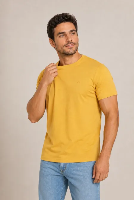 Camiseta MC Slim Viscose Mostarda