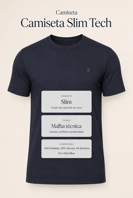 Camiseta Malha Tech MC Slim Logo Bordada Dark-Blue Camiseta Malha Tech MC Slim Logo Bordada Dark-Blue