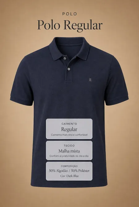 Polo Manga Curta Regular Logo Bordada Dark-Blue Polo Manga Curta Regular Logo Bordada Dark-Blue