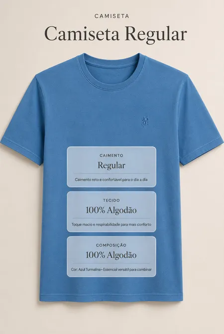 Camiseta Manga Curta Regular Gola Redonda Logo Bordada Azul Turmalina Camiseta Manga Curta Regular Gola Redonda Logo Bordada Azul Turmalina