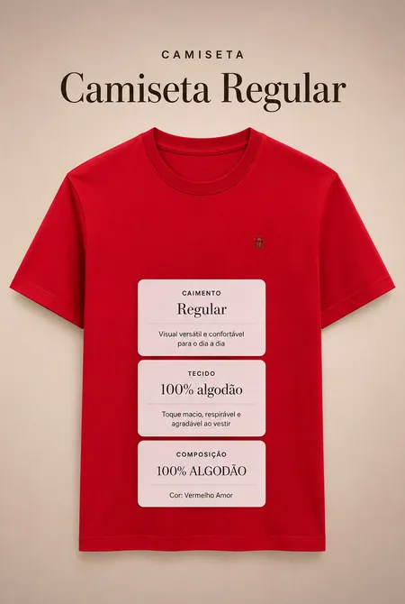 Camiseta Manga Curta Regular Gola Redonda Logo Bordada Vermelho Amor