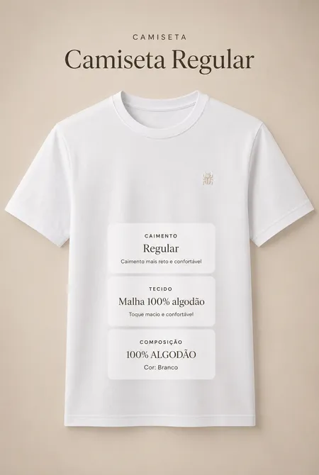 Camiseta Manga Curta Regular Gola Redonda Logo Bordada Branco Camiseta Manga Curta Regular Gola Redonda Logo Bordada Branco