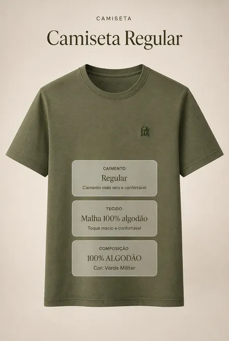 Camiseta Manga Curta Regular Gola Redonda Logo Bordada Verde Militar Camiseta Manga Curta Regular Gola Redonda Logo Bordada Verde Militar