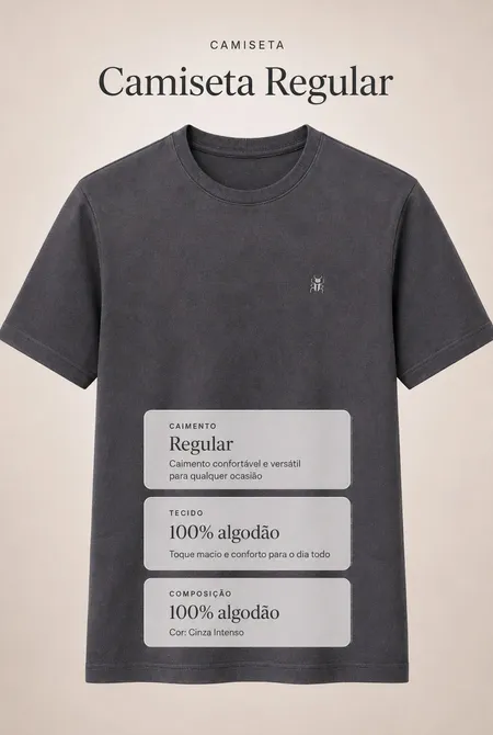 Camiseta Manga Curta Regular Gola Redonda Logo Bordada Cinza Intenso Camiseta Manga Curta Regular Gola Redonda Logo Bordada Cinza Intenso