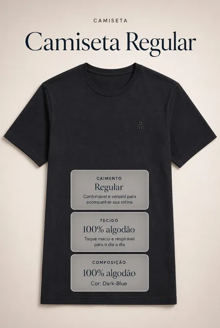 Camiseta Manga Curta Regular Gola Redonda Logo Bordada Dark-Blue Camiseta Manga Curta Regular Gola Redonda Logo Bordada Dark-Blue
