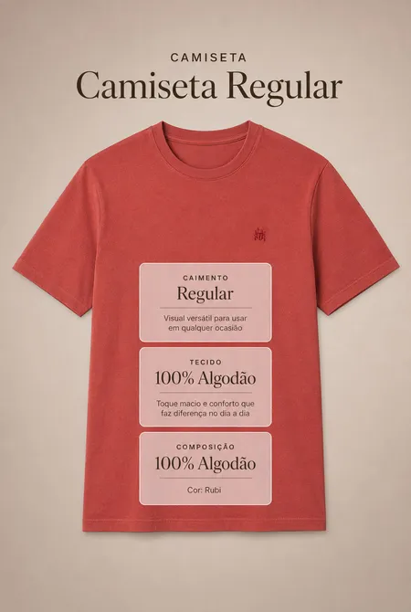 Camiseta Manga Curta Regular Gola Redonda Logo Bordada Vermelho Rubi