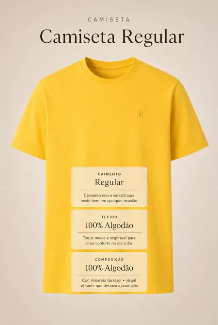 Camiseta Manga Curta Regular Gola Redonda Logo Bordada Amarelo Girassol Camiseta Manga Curta Regular Gola Redonda Logo Bordada Amarelo Girassol