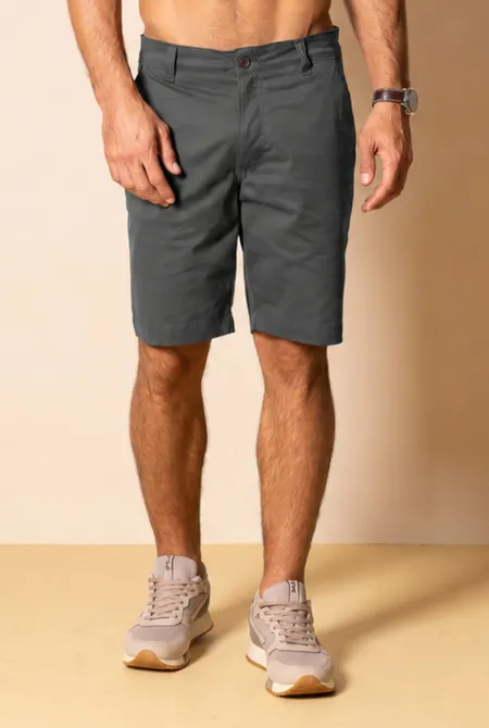 Bermuda Chino Algodão Egipcio Basic Cinza
