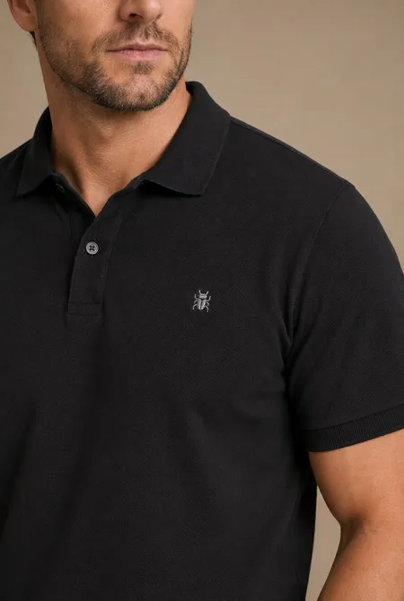 Polo Manga Curta Regular Logo Bordada Preto Polo Manga Curta Regular Logo Bordada Preto