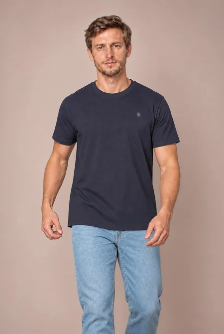 Camiseta Manga Curta Regular Gola Redonda Logo Bordada Dark-Blue
