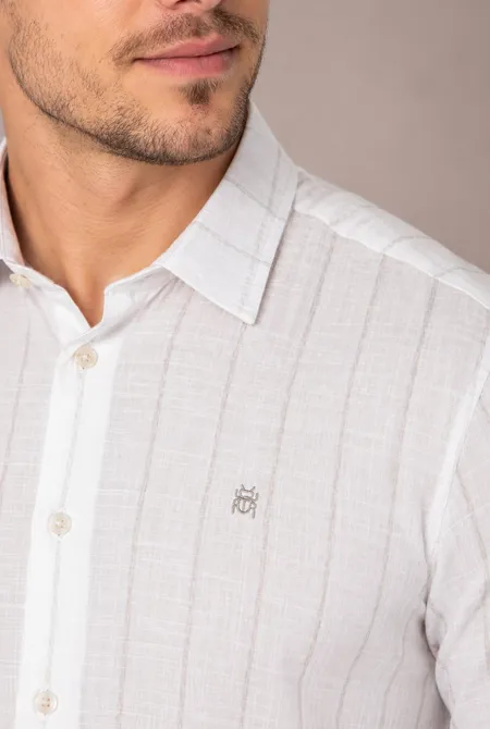Camisa Manga Longa Slim Xadrez Branco