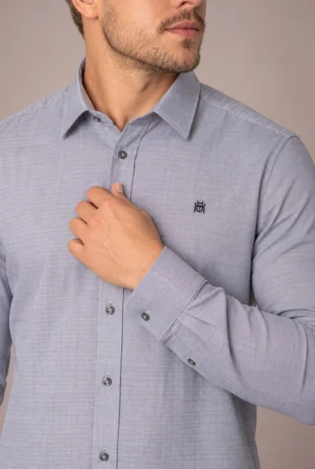 Camisa Manga Longa Slim Micro Xadrez Preto Camisa Manga Longa Slim Micro Xadrez Preto