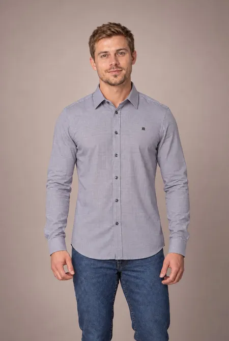 Camisa Manga Longa Slim Micro Xadrez Preto