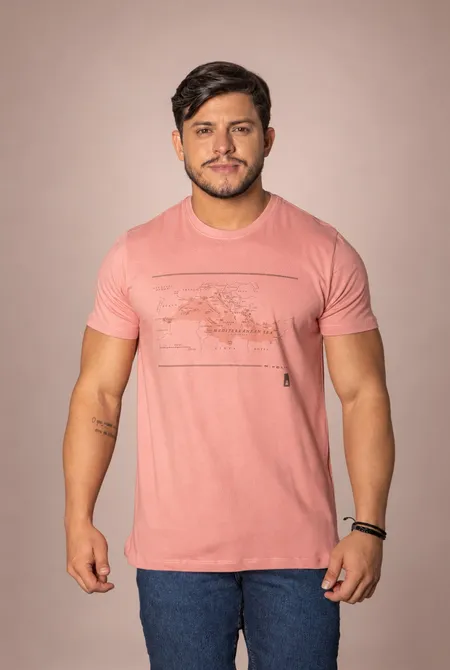 Camiseta MC Slim Estampada Rosa Flamingo