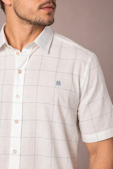 Camisa Manga Curta Regular Xadrez Off White Gelo Camisa Manga Curta Regular Xadrez Off White Gelo