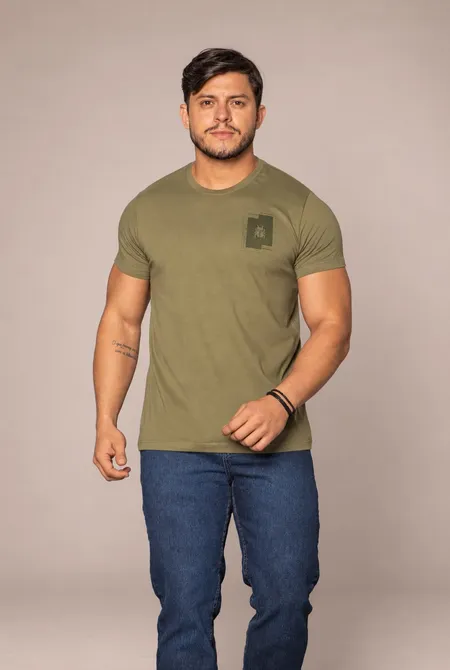 Camiseta Manga Curta Slim Estampada Verde Relva