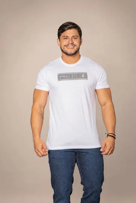 Camiseta Manga Curta Slim Estampada Branco