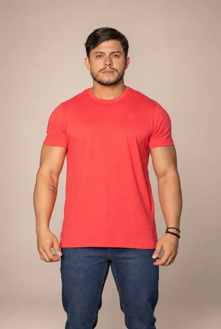 Camiseta Manga Curta Slim Logo Bordado Coral