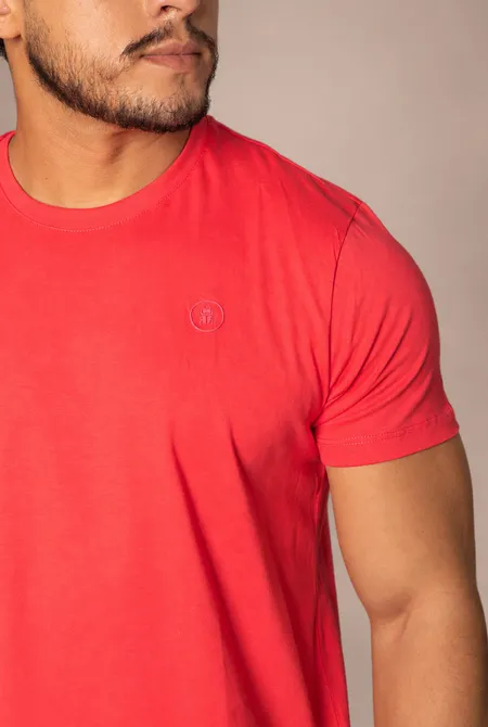 Camiseta Manga Curta Slim Logo Bordado Coral Camiseta Manga Curta Slim Logo Bordado Coral