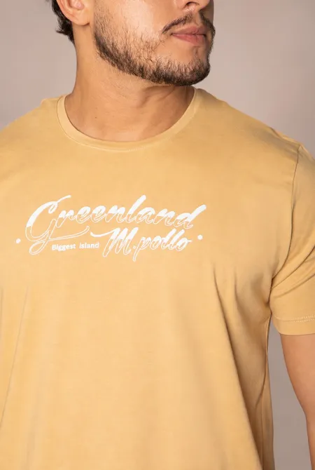 Camiseta Confort MC Regular Lettering Amarelo Falésia