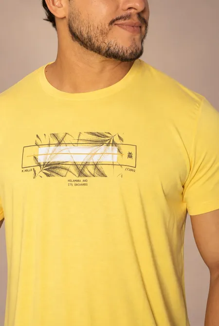 Camiseta Manga Curta Slim Estampada Gola Redonda Amarelo Melão Camiseta Manga Curta Slim Estampada Gola Redonda Amarelo Melão
