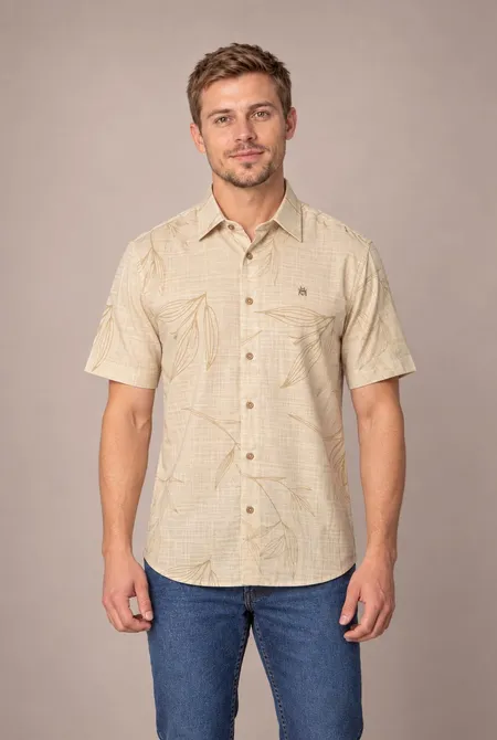 Camisa Manga Curta Regular Natural Floral
