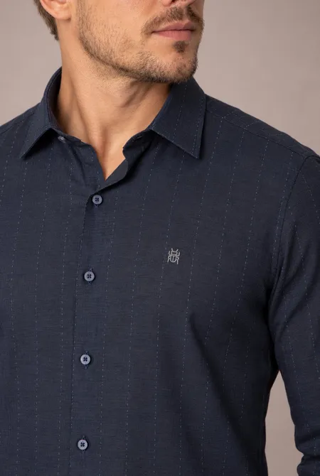 Camisa Manga Longa Slim Azul Cruzeiro