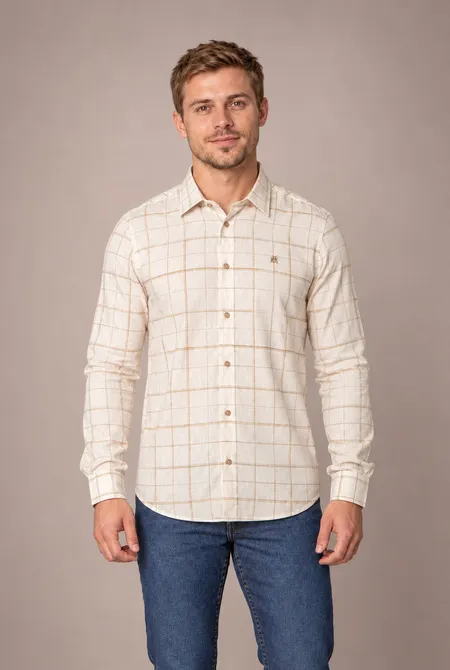 Camisa Manga Longa Slim Off White Xadrez