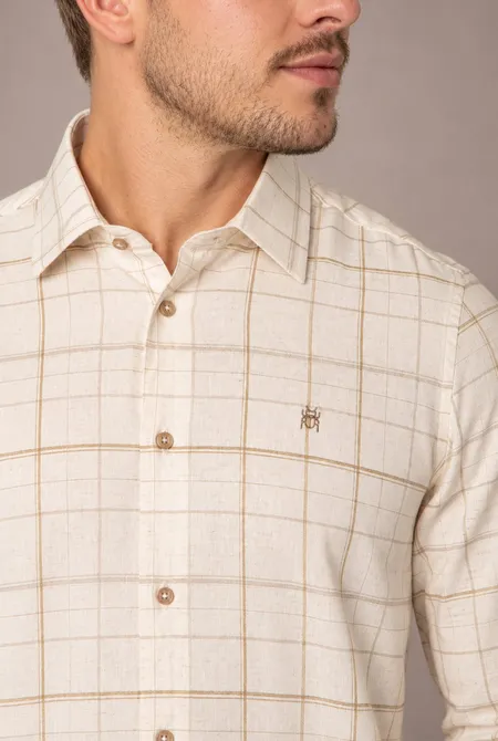 Camisa Manga Longa Slim Off White Xadrez