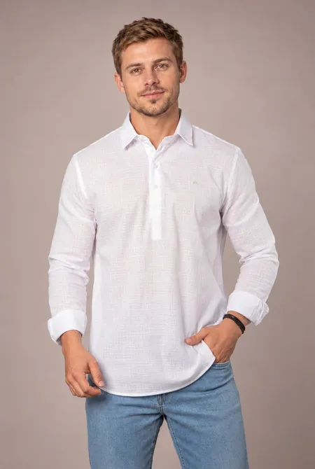 Bata Manga Longa Slim Branco Masculina