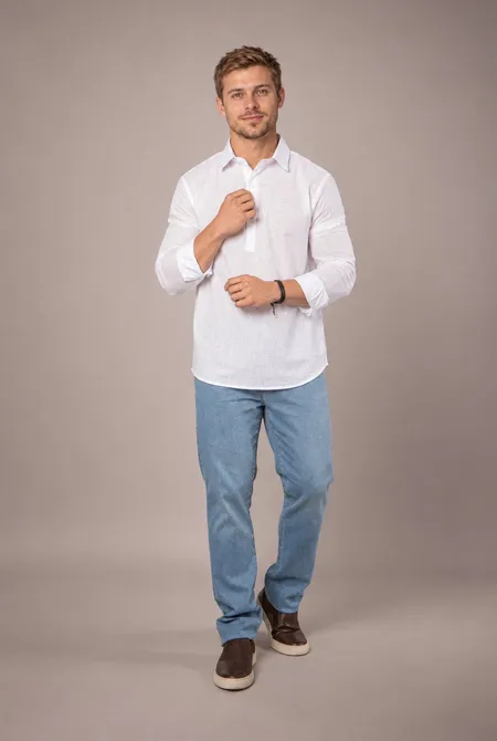 Bata Manga Longa Slim Branco Masculina